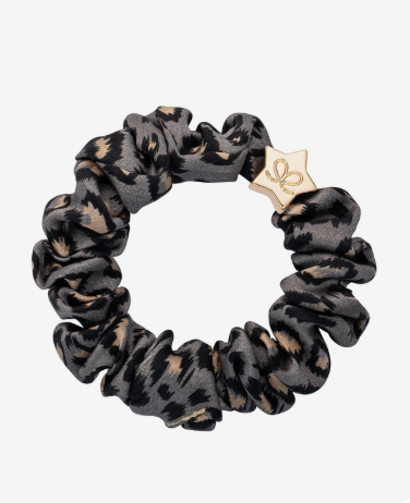 Gold Star Silk Scrunchie Grey Leopard