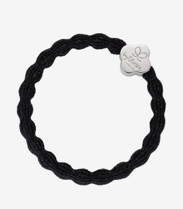 Metallic Silver Quatrefoil Black